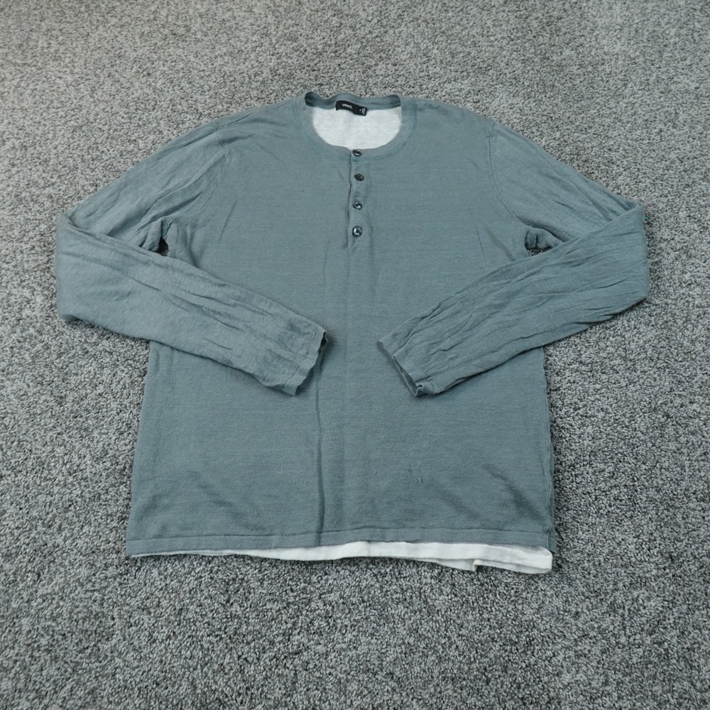 Vince Shirt Mens M Blue Linen Long Sleeve Henley Double Face Minimal Preppy Top